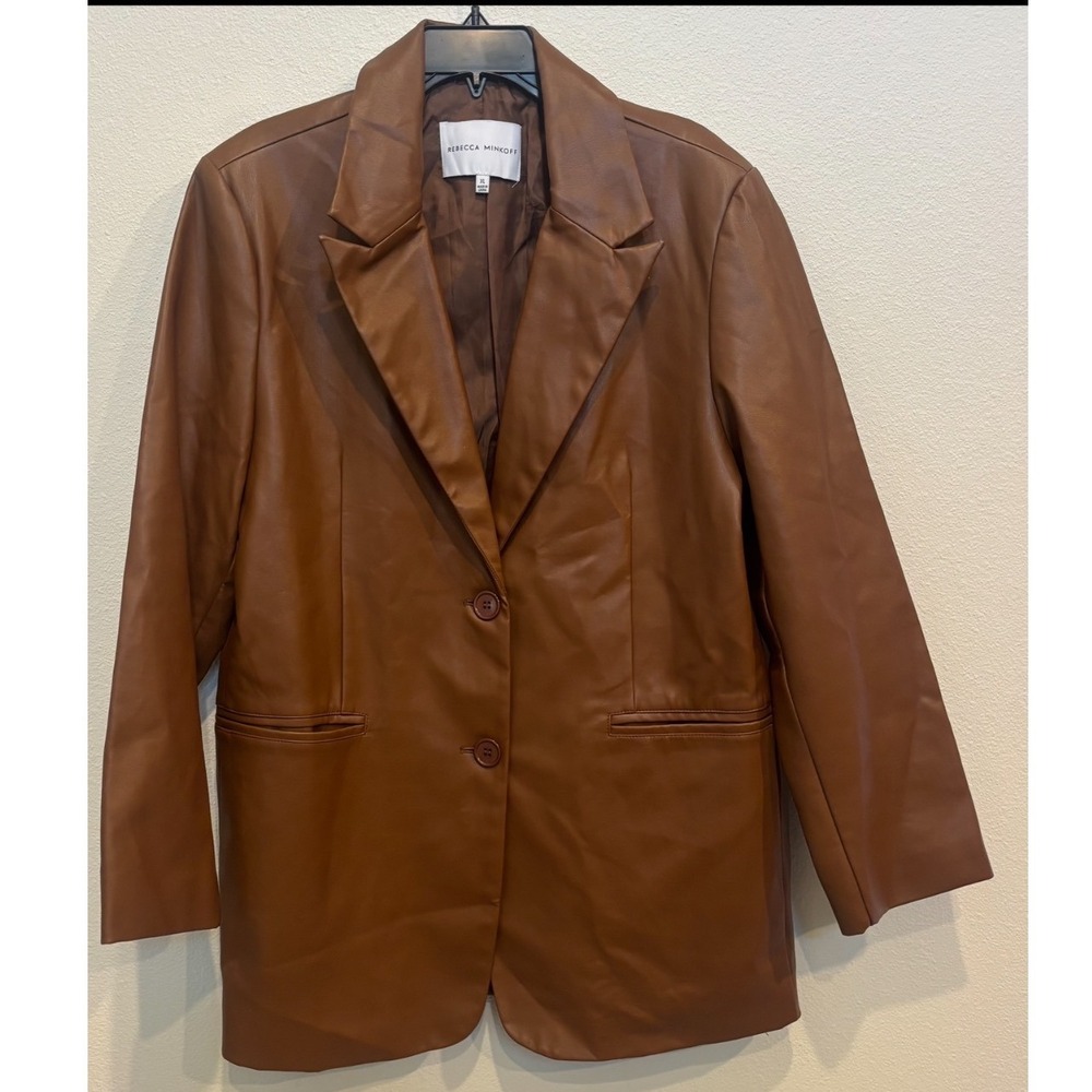 Rebecca Minkoff Cognac Faux Leather Blazer Brown Two Button Jacket XL